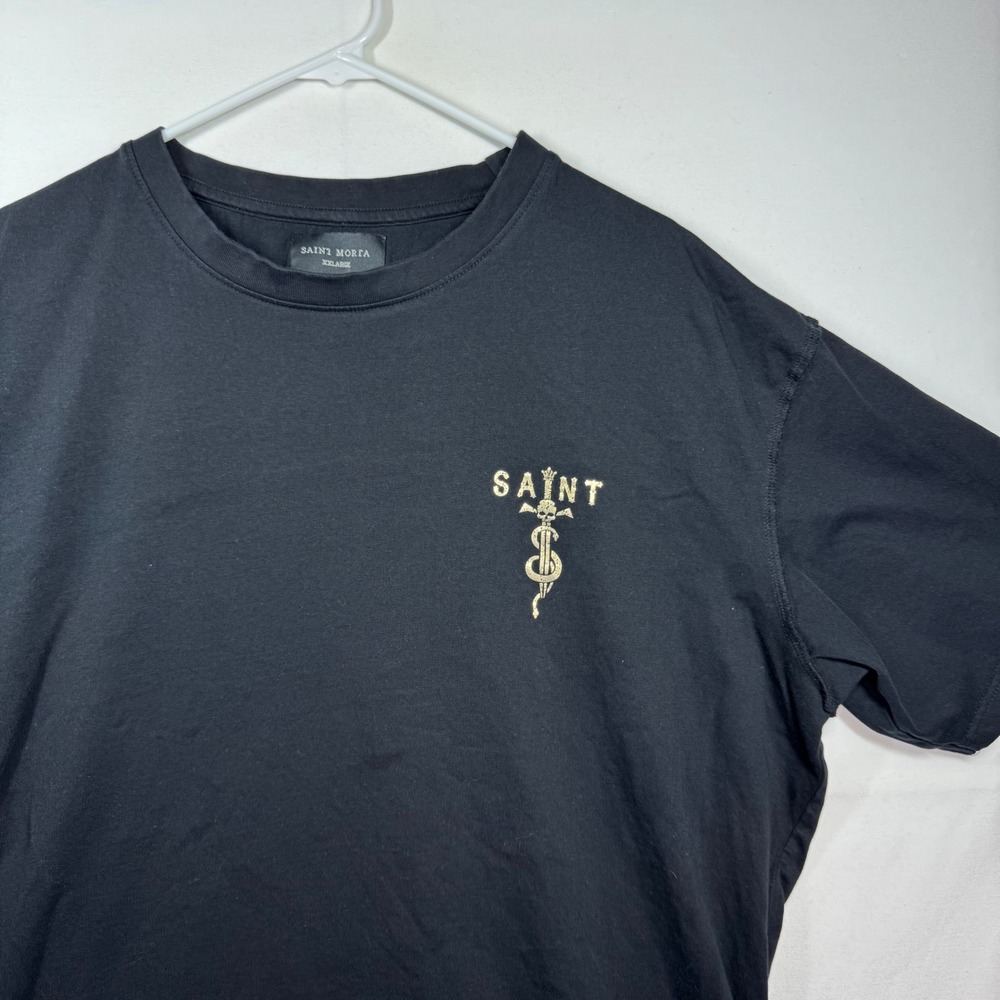 Saint Morta Mens Black Graphic T-Shirt Gold Snake Dagger Skull XXL RN 165879